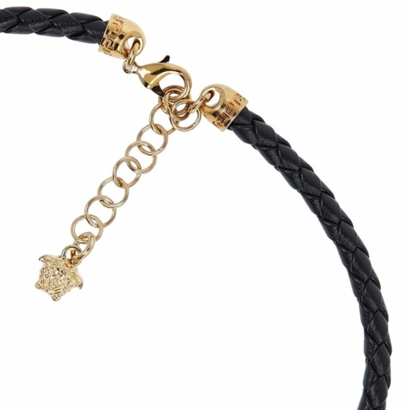 Versace Unisex Medusa Logo Gold tone Nickel Free Braided Leather Necklace - Picture 14 of 17